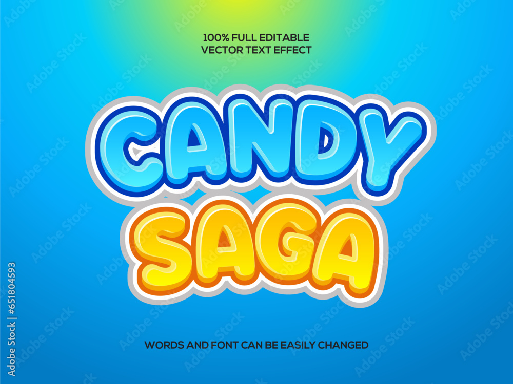 Candy saga 3d Editable text effect vector