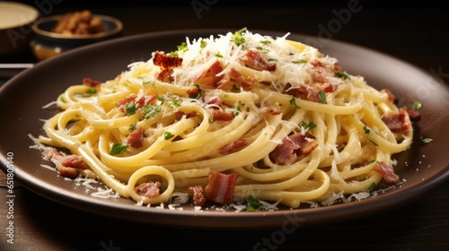 Italian classic Pasta carbonara, a creamy dish of spaghetti. generative ai