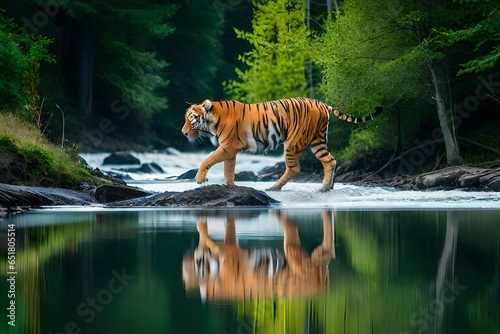 tiger in the river generated ai