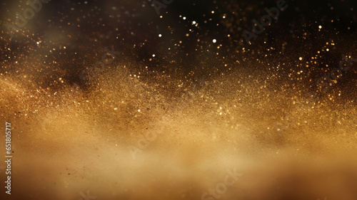 Powder dust particles in golden glitter style background. Generative Ai