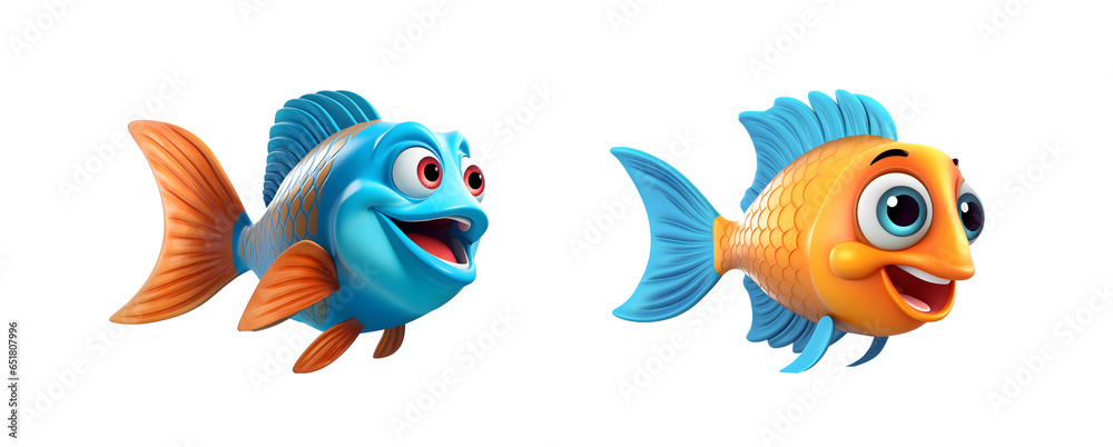 3d cartoon fishes isolated on transparent background 3d cartoon fishes isolated on transparent background