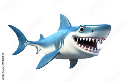 3d shark cartoon fish isolated on transparent background © Sufyan