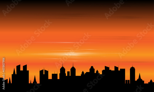 Cityscape silhouette sunrise.  sunset over the city in sillhouette view.
