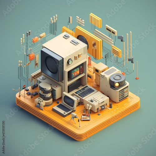 3D isometric data diagram and computer ai generated