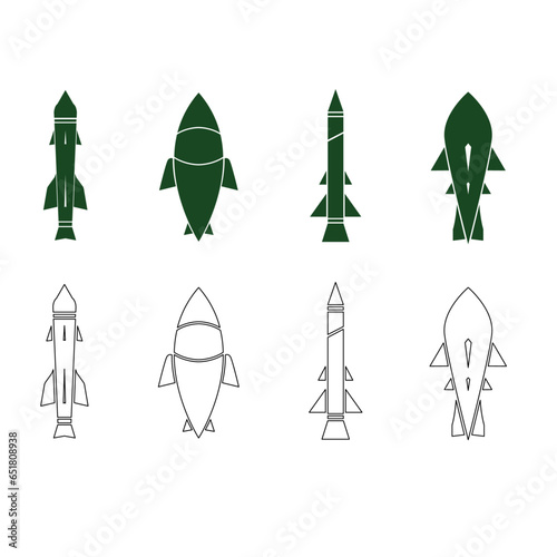 military missiles or rockets vector illustrations set
