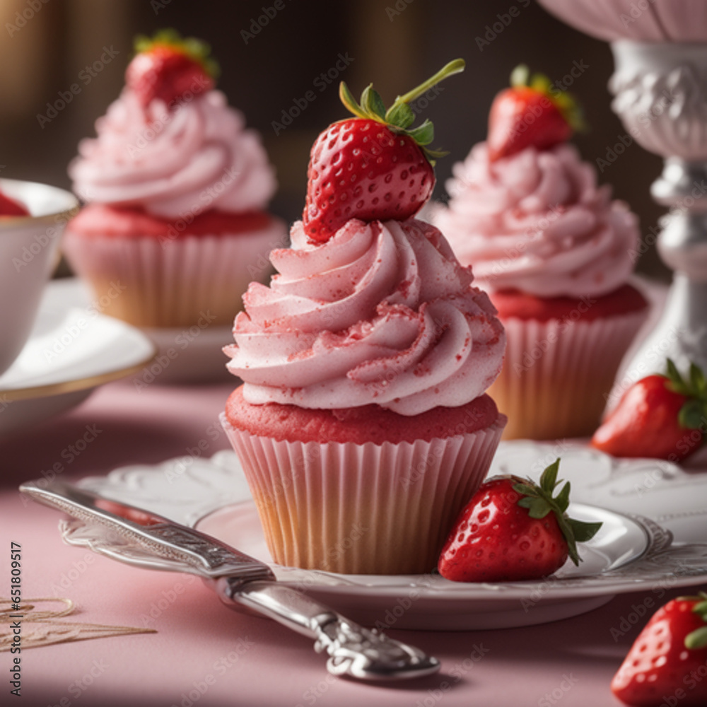 cupcake with strawberry cupcake with strawberry