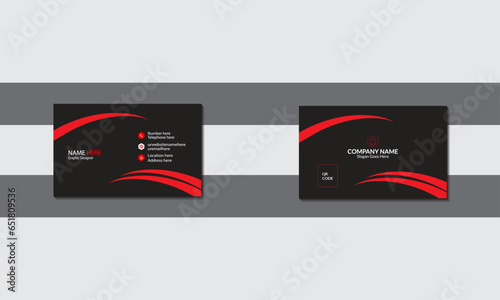 Double sided business card template.Stylish red and black colour .Vector illustration.