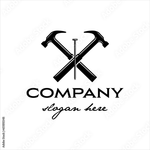 Hammer and nails logo with classic style design