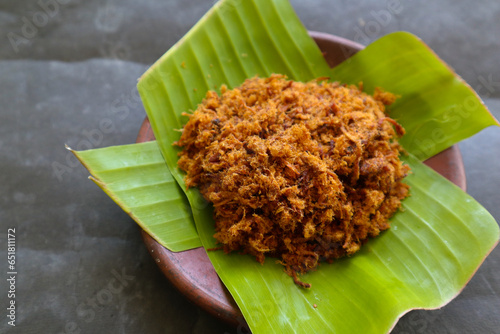 abon made of meat, minced meat dishes made with brown sugar and dried, preserved foods. Indonesian Asian food photo