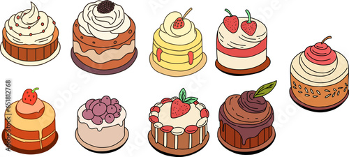 a set of cake simple illustration vector