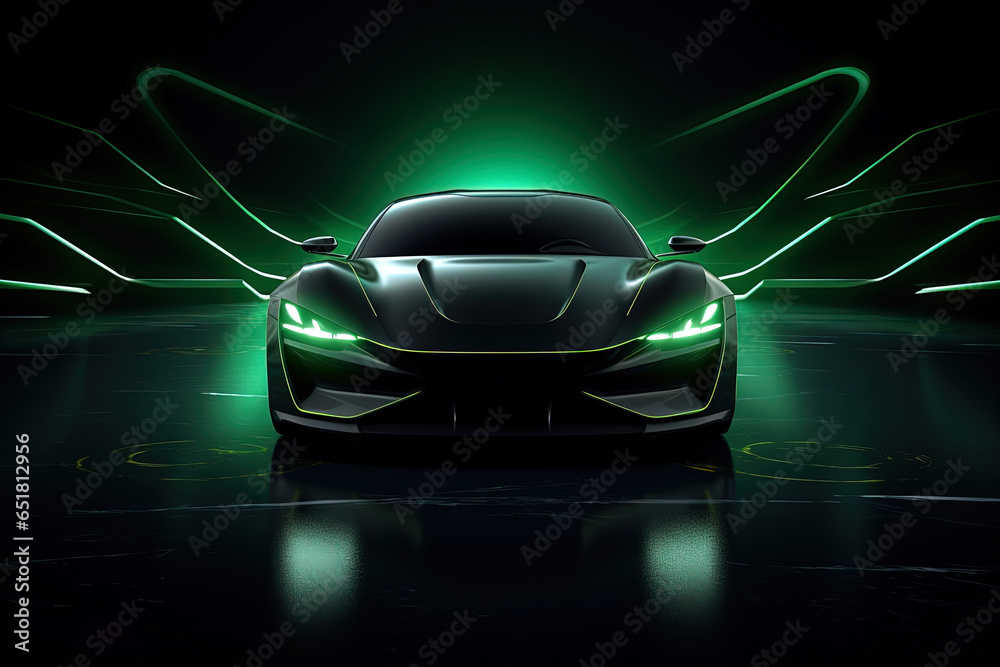 Naklejka premium green sports car wallpaper with fantastic light effect background