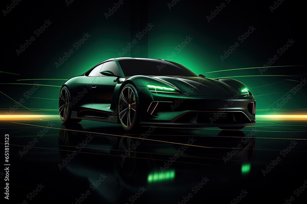Naklejka premium green sports car wallpaper with fantastic light effect background