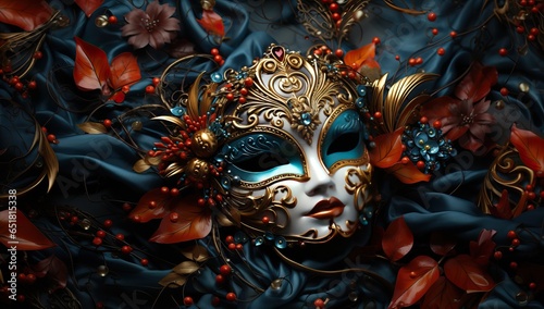 Venetian mask over blue silk