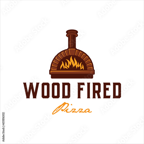 Wood fired pizza logo with chimney