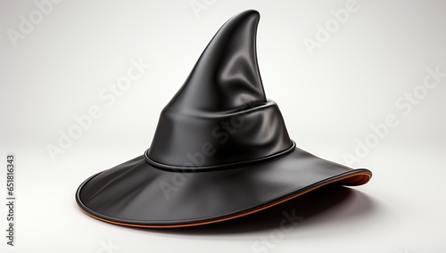 Black witch hat isolated on white background.
