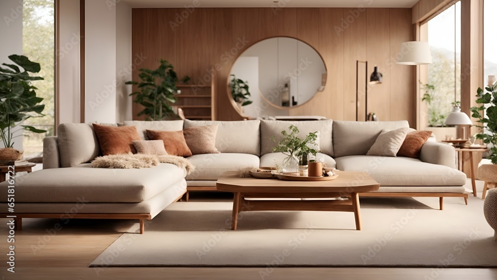 Illustration of Nordic Living Room Design With Natural Elements