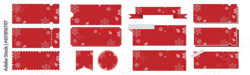 クリスマスセールに使える雪の結晶と赤背景のクーポンベクターアイコンデザインセット（枠のみ）
