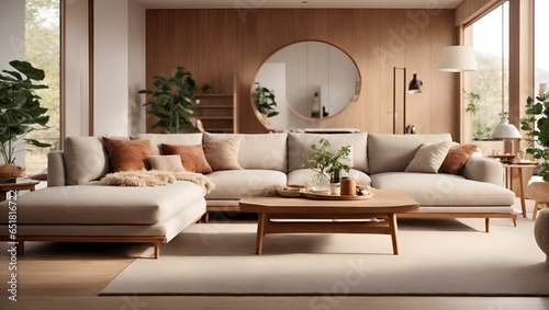 Step into a modern nordic oasis, where clean lines and natural elements blend seamlessly. Imagine a cozy living room with a minimalist design, featuring warm wood accents and plush