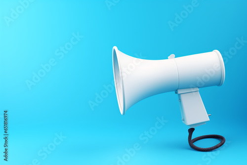 megaphone advertising concept with big copy space for text blue background
