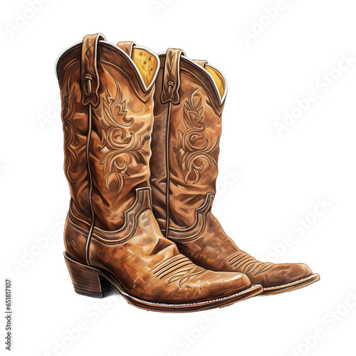 Cowboy boots watercolor hand painted rodeo design transparent background