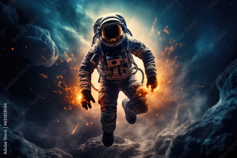 A man in outer space in a spacesuit