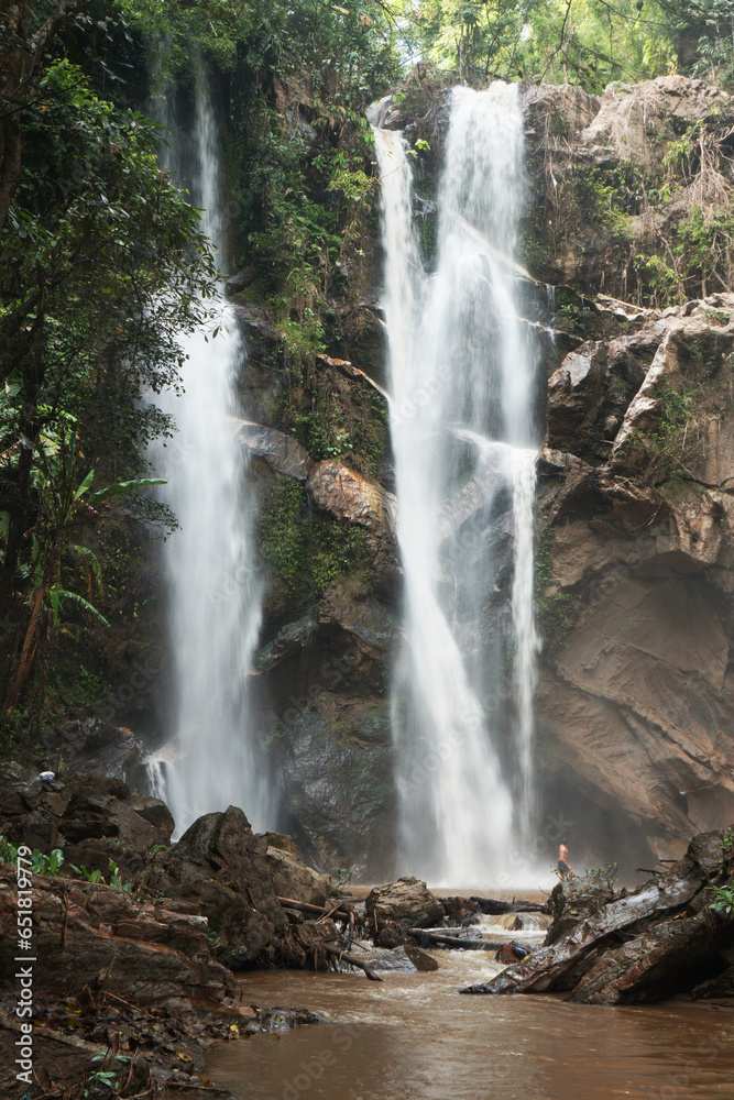 Landscape of Mok Fa Waterfall is Famous and Nature Beautiful waterfall in Mae Tang Chiang Mai Thailand - Travel Park and Outdoor 