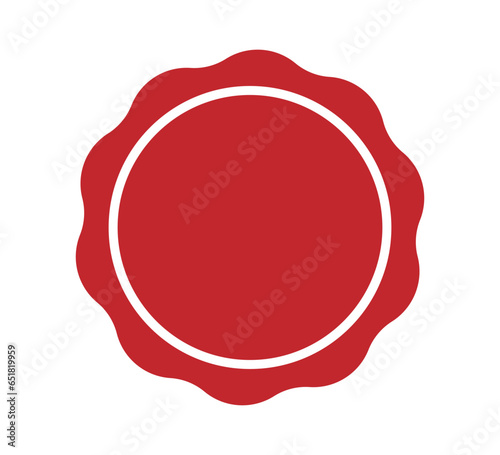 Red circle seal stamp icon. Vintage wavy edge circle sticker. Star burst shape tag. Blank sale round sticker. Simple circle red wax seal. Vector illustration isolated on white background.
