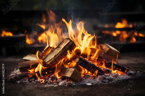 fire burning in a fireplace, burning wooden logs with hot flames of fire