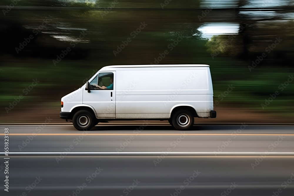 Fototapeta premium fast-moving white delivery van on the road
