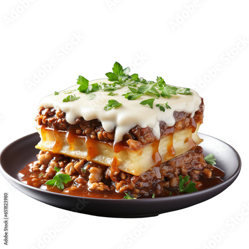 Moussaka, isolated on transparent background cutout.
