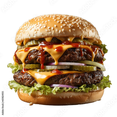 Burgers, isolated on transparent background cutout.