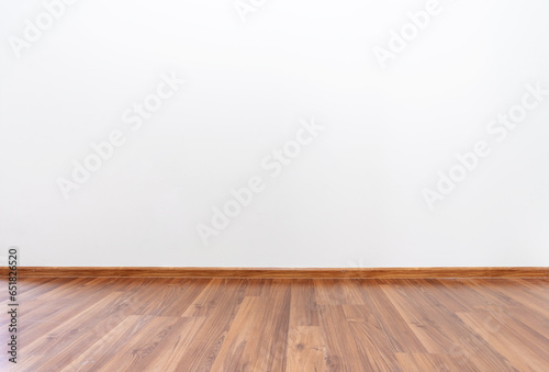 wooden floor and white wall background,  empty space for relaxing in the house minimal. © chathuporn