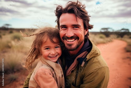 a young girl and an his father are laughing in a field © XC Stock
