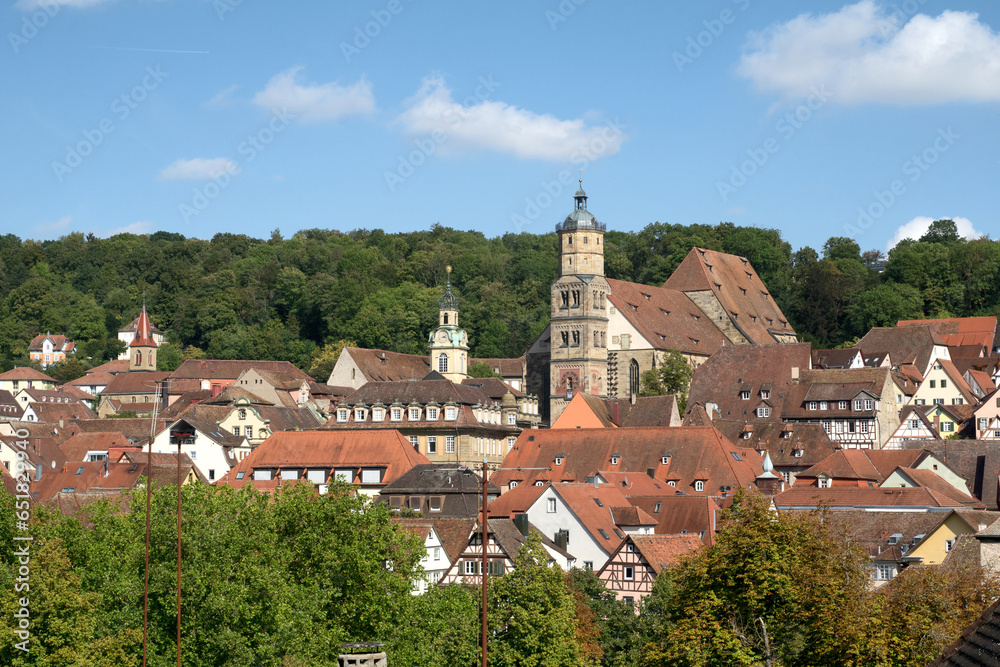 Schwäbisch Hall, Germany, September 14th 2023: Old town with half-timbered houses