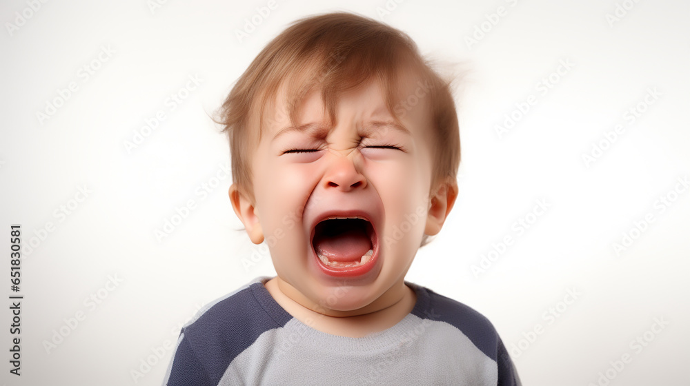 A little boy crying and screaming isolated on white background Generative AI A little boy crying and screaming isolated on white background Generative AI