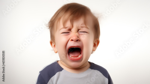 A little boy crying and screaming isolated on white background Generative AI