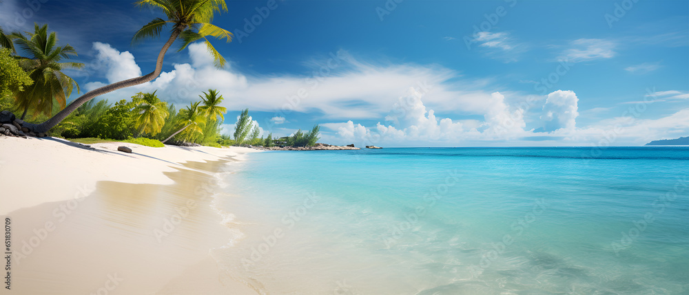 Scenic View of a Peaceful Beach with Crystal Clear Water, Generative AI