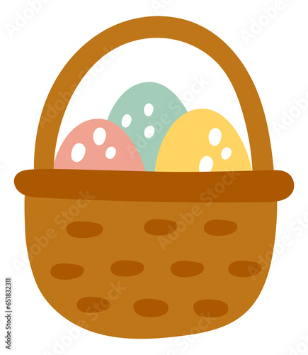Cute basket with easter patterned eggs. Spring holiday gift © VectorBum