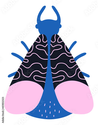 Decorative fly. Flying insect with folk pattern on wings