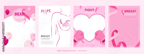 Woman breast cancer awareness month poster backgrounds with copy space, set of four