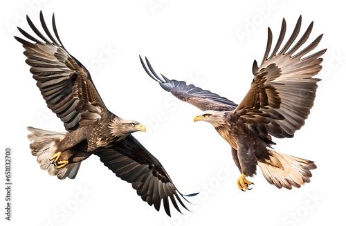 Two eagle flying on isolated background