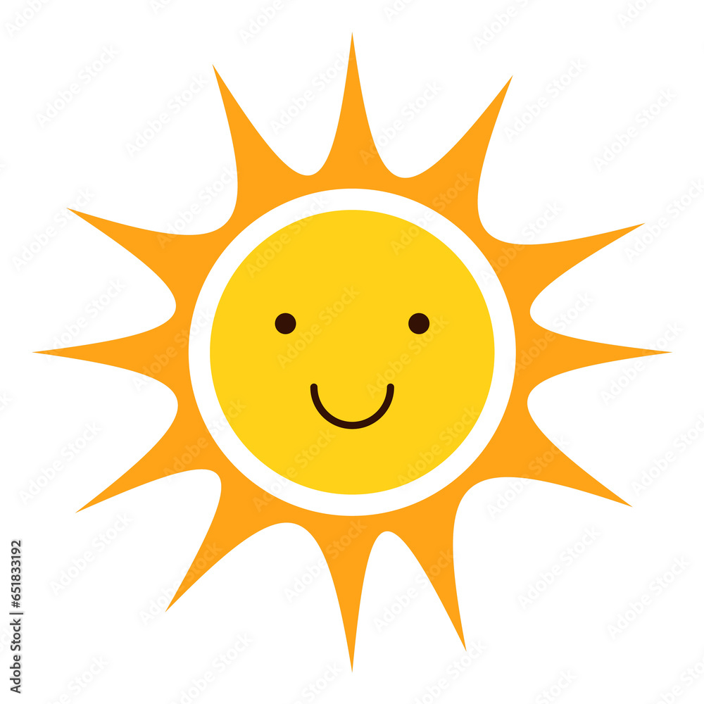 Smiling sun character. Good day weather symbol Smiling sun character. Good day weather symbol