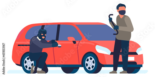 Foto Car stealing. Thieves breaking auto door lock