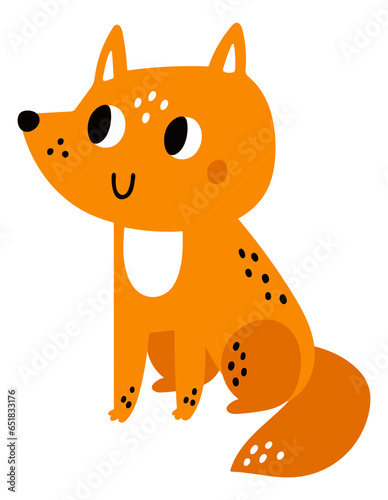 Cute fox. Orange forest animal. Kid print character