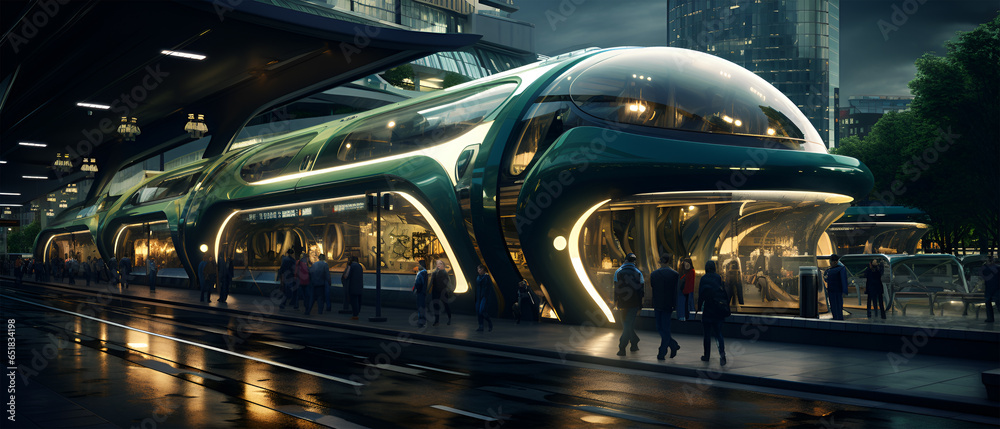 Futuristic Train in the Station, Generative AI - obrazy, fototapety, plakaty 