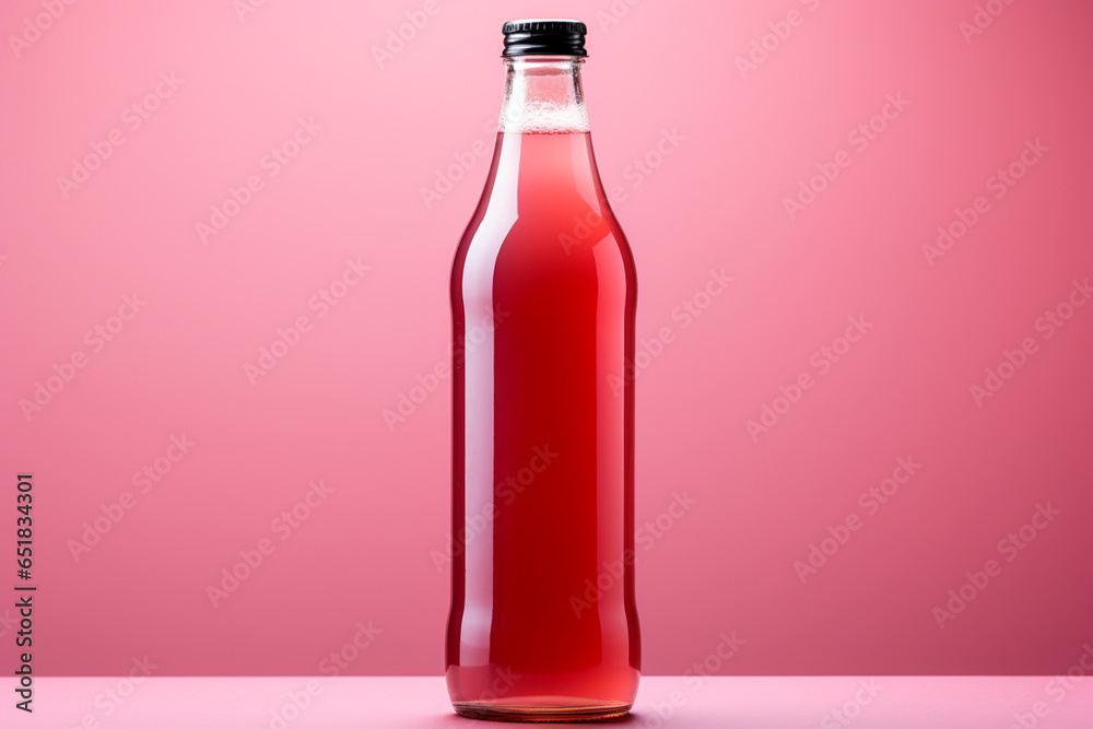 Long banner. Mockup, drink bottle, cider. soda without label on pink background Generative AI technology. Long banner. Mockup, drink bottle, cider. soda without label on pink background Generative AI technology.