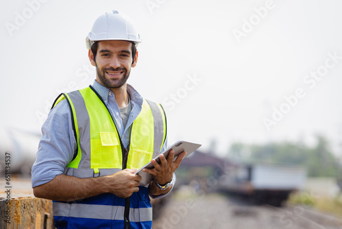 Wallpaper Mural Mechanical engineer or professional maintenance technician wearing safety clothing is using a wrench to repair and inspect the undercarriage of the train, have double exposure images, and bokeh. Torontodigital.ca
