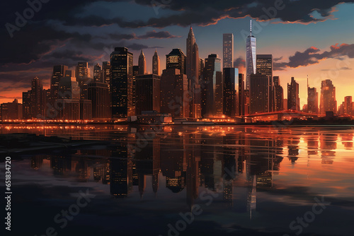 Ai Generated A cityscape at twilight with buildings and reflection