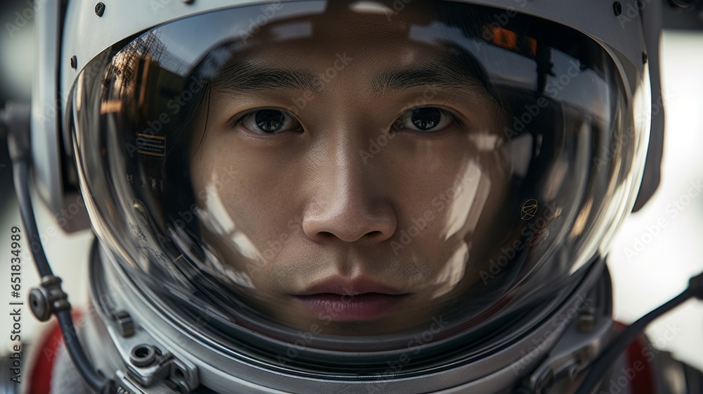Korean portrait of an astronaut in a space suit. Generative AI
