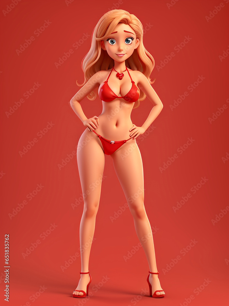 Fototapeta premium Beautiful female model wearing sexy bikini 3D rendering 4